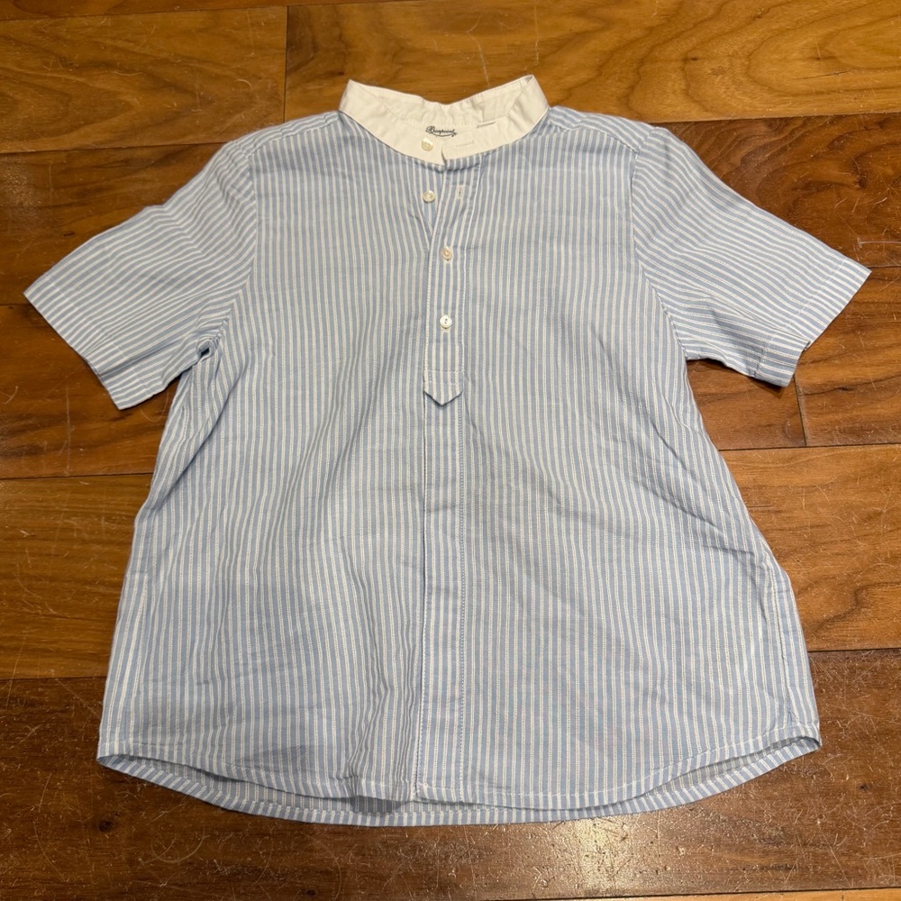 Bonpoint Boys Light Blue Striped Grandad Collar Henley Shirt Boys Size 8